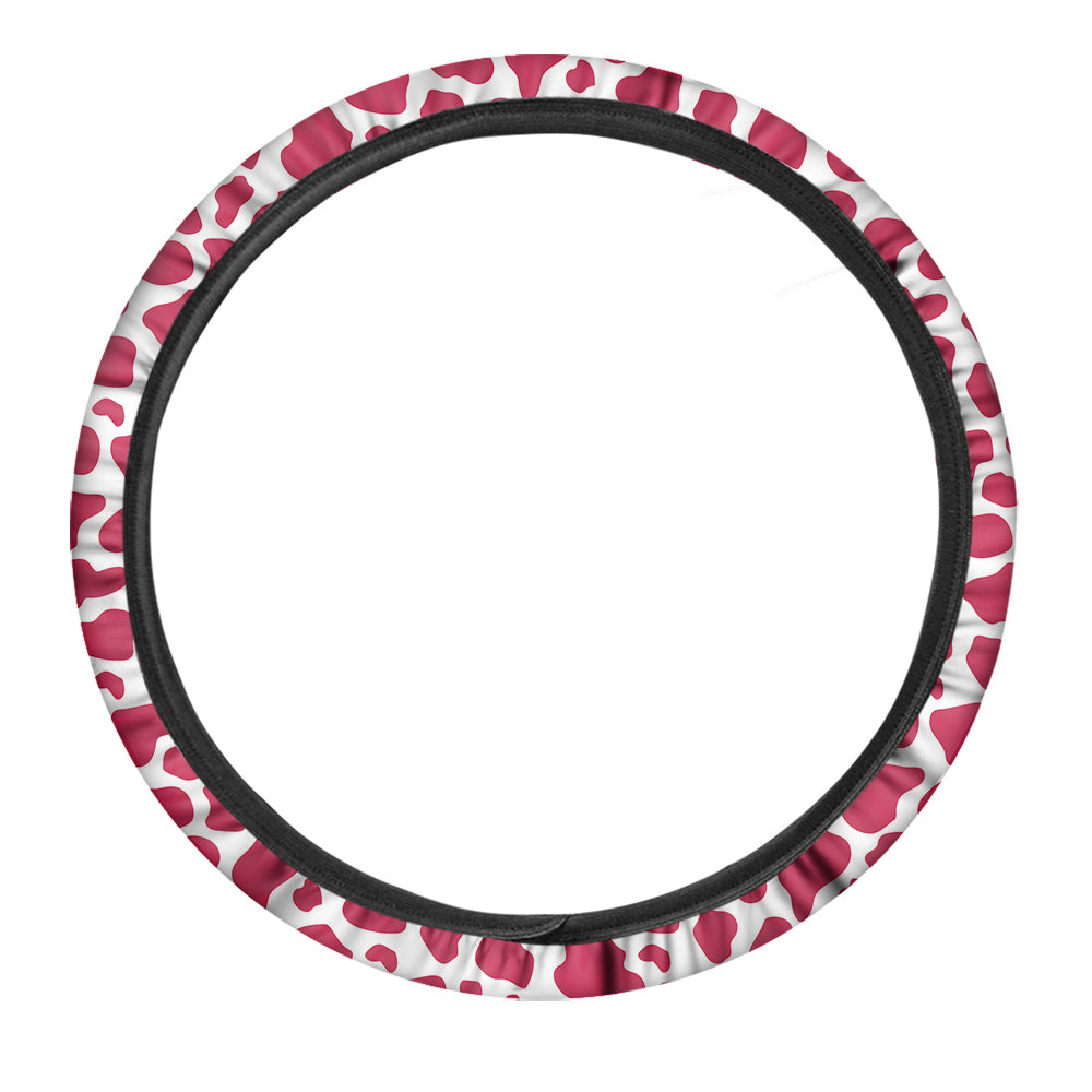 Crimson Cow Print Pattern Car Steering Wheel Cover-grizzshop