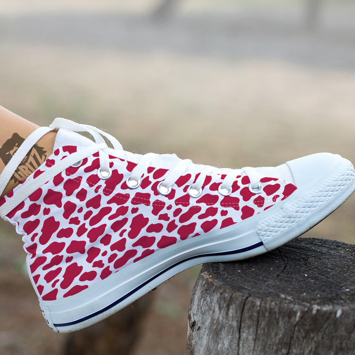 Crimson Cow Print Pattern White High Top Shoes-grizzshop