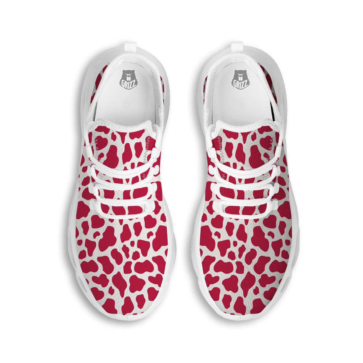 Crimson Cow Print Pattern White Running Shoes-grizzshop