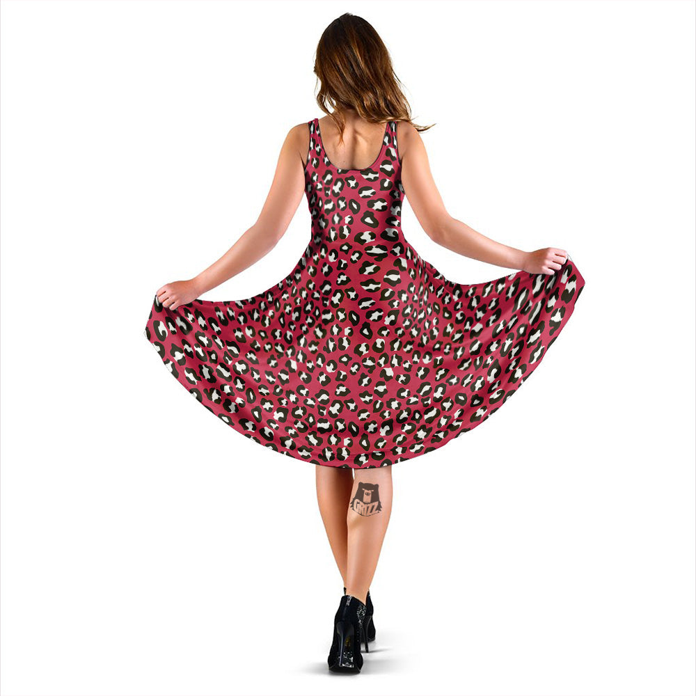 Crimson Leopard Print Pattern Dress-grizzshop