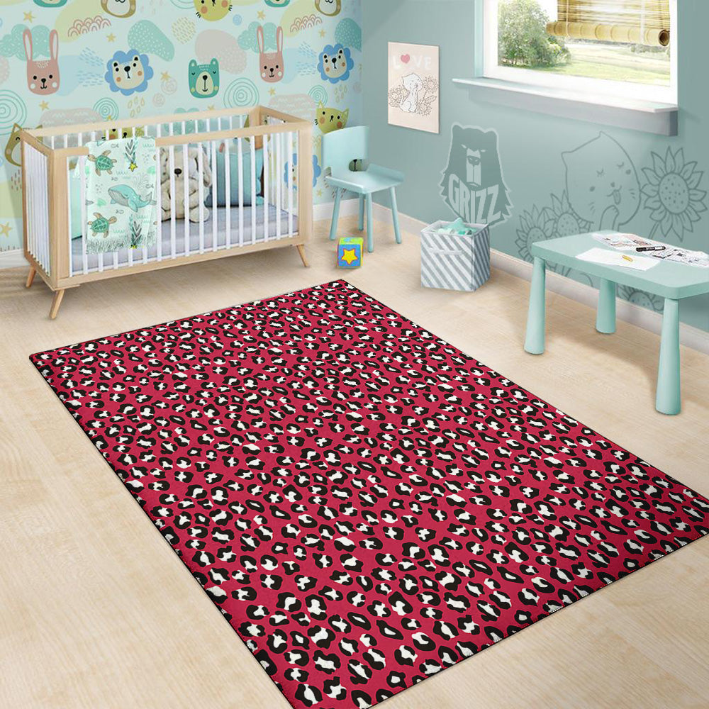 Crimson Leopard Print Pattern Floor Mat-grizzshop
