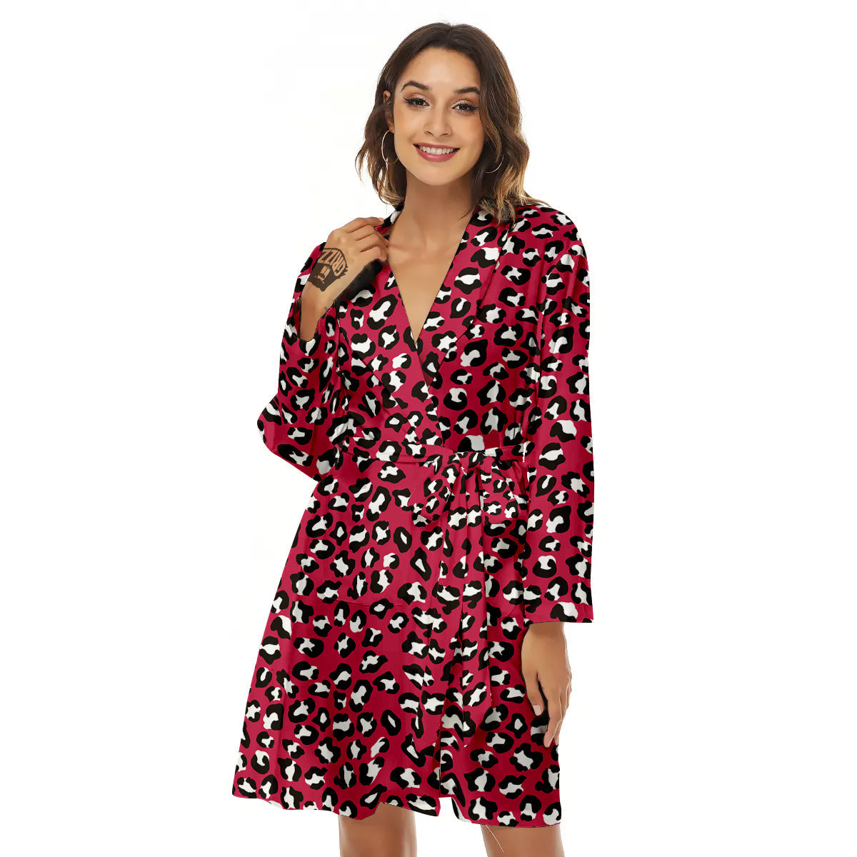 Crimson Leopard Print Pattern Women's Robe-grizzshop