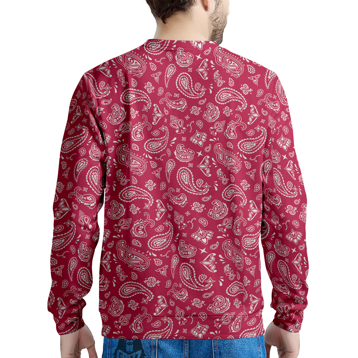 Crimson Paisley Bandana Print Men's Sweatshirt-grizzshop