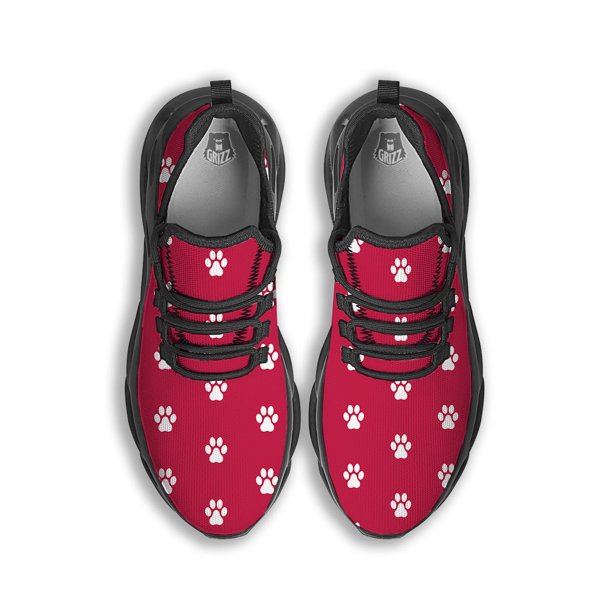 Crimson Paw Print Black Running Shoes-grizzshop