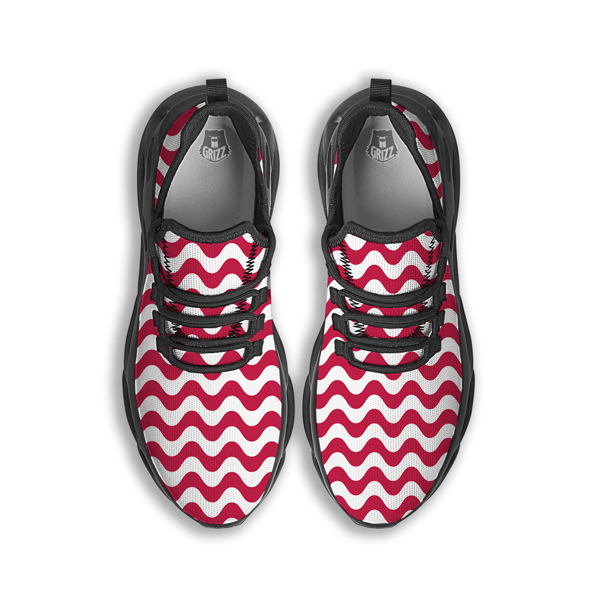 Crimson Wave Striped Print Black Running Shoes-grizzshop