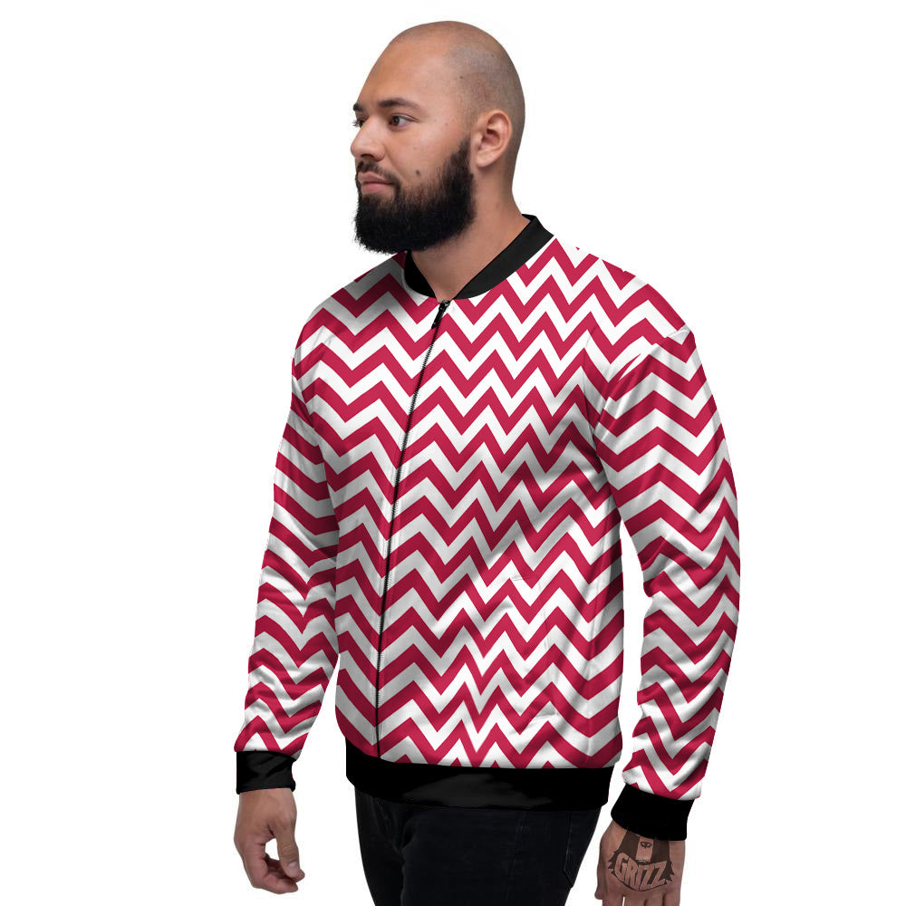 Crimson Zigzag Print Pattern Men's Bomber Jacket-grizzshop