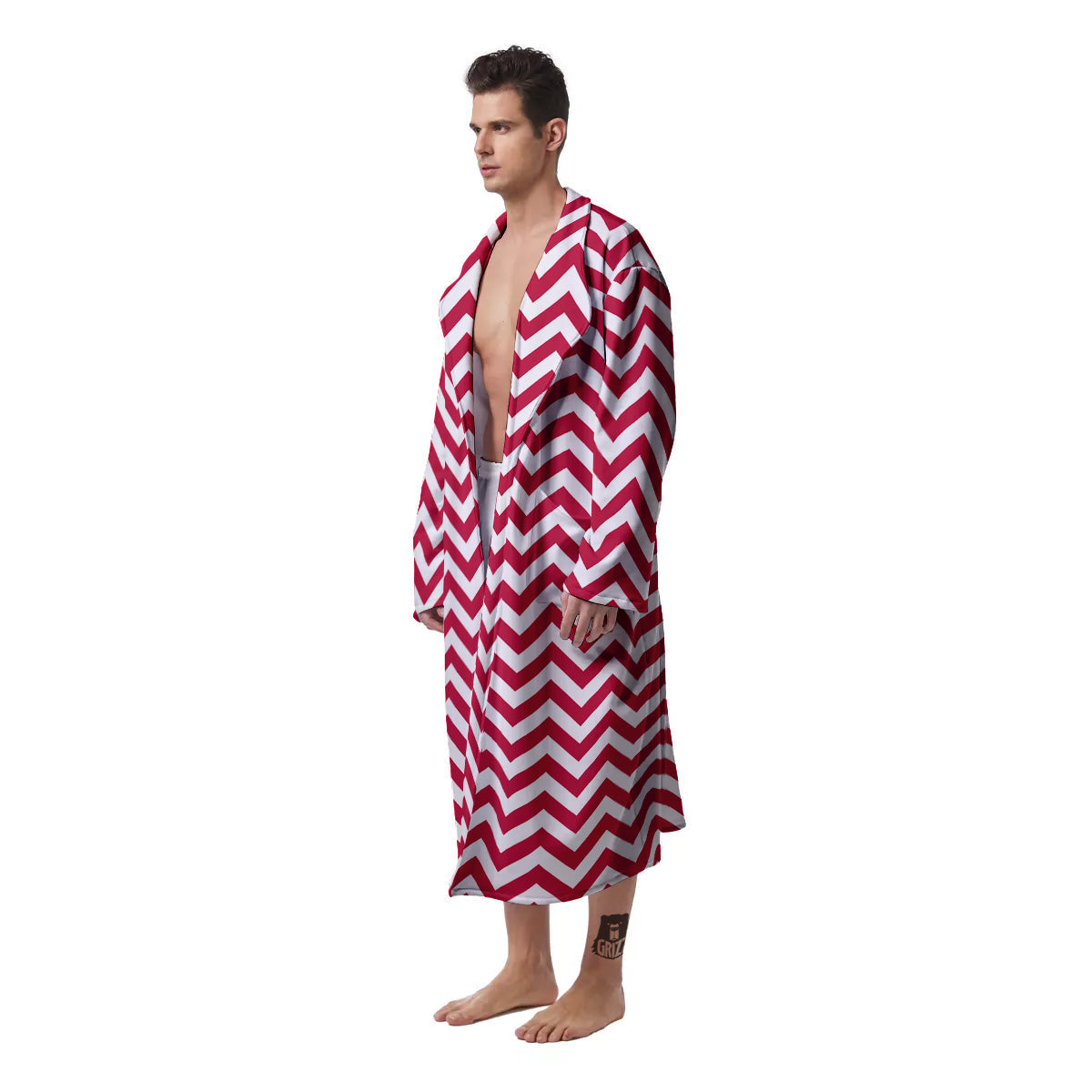 Crimson Zigzag Print Pattern Men's Robe-grizzshop