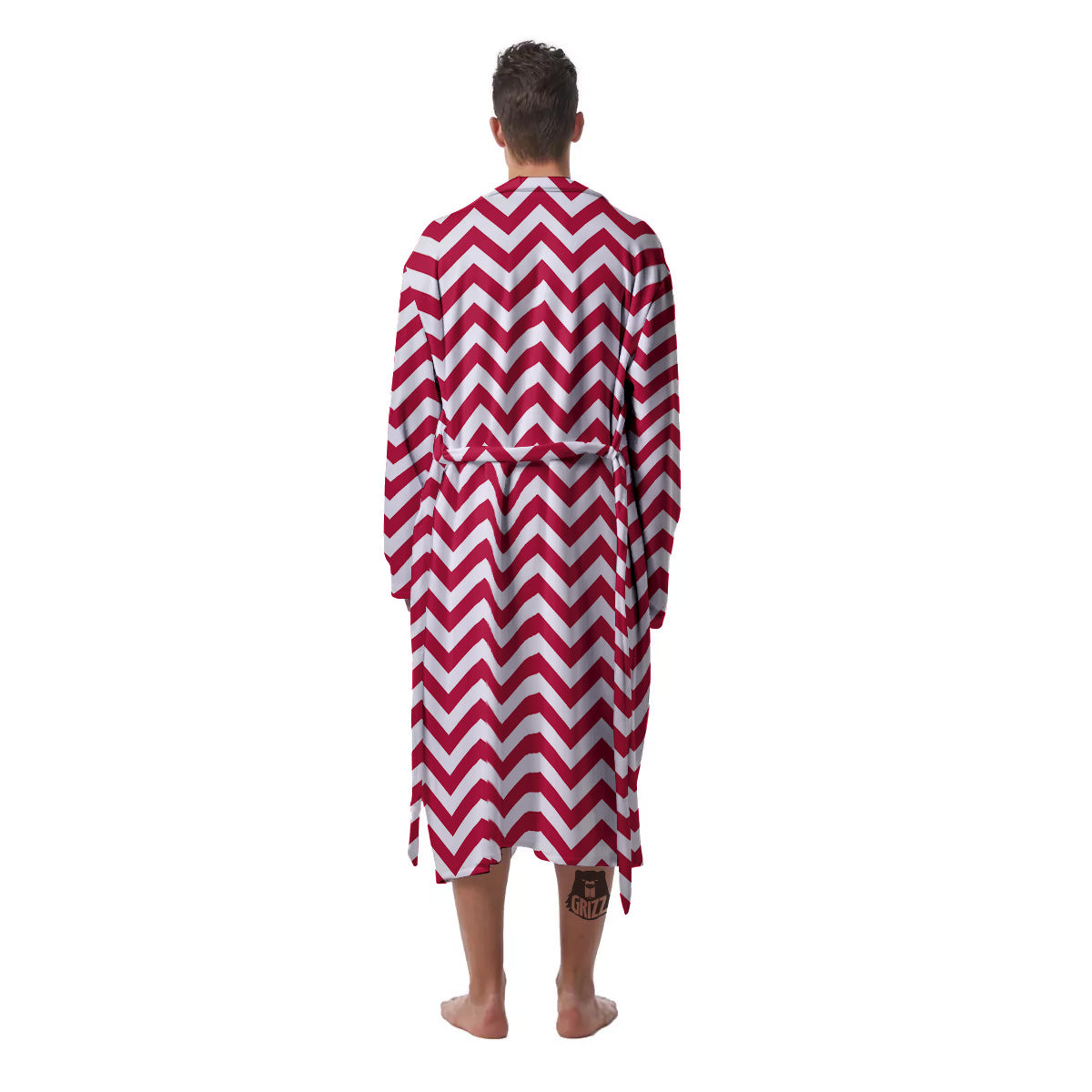 Crimson Zigzag Print Pattern Men's Robe-grizzshop