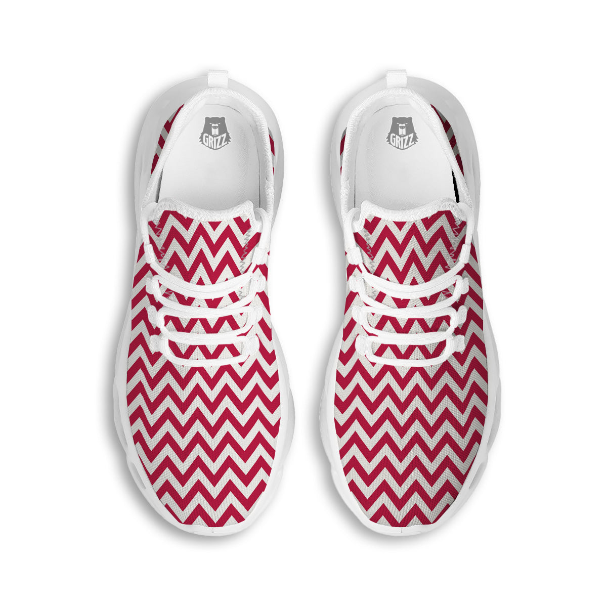 Crimson Zigzag Print Pattern White Running Shoes-grizzshop