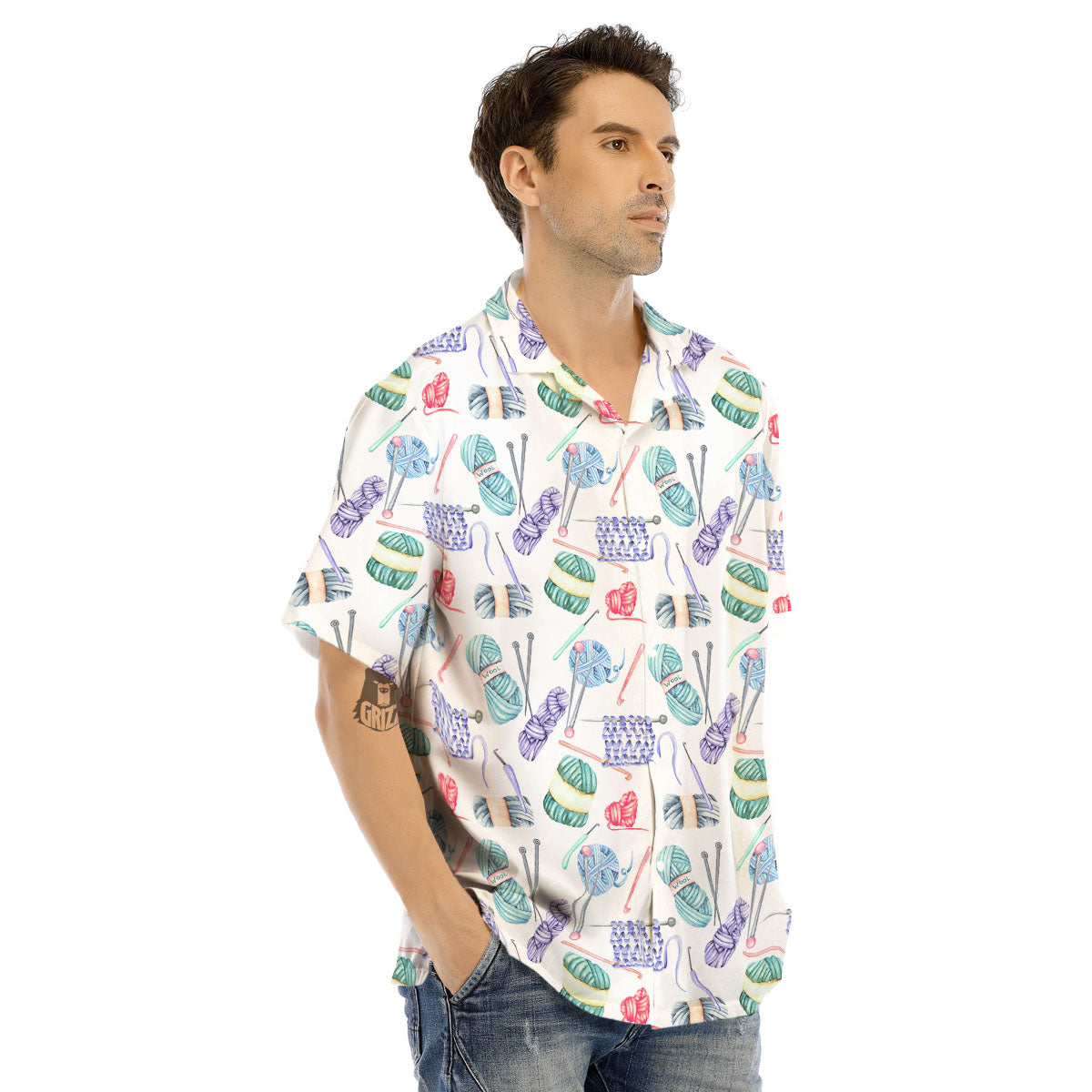 Crochet Yarn Print Pattern Men's Hawaiian Shirt-grizzshop