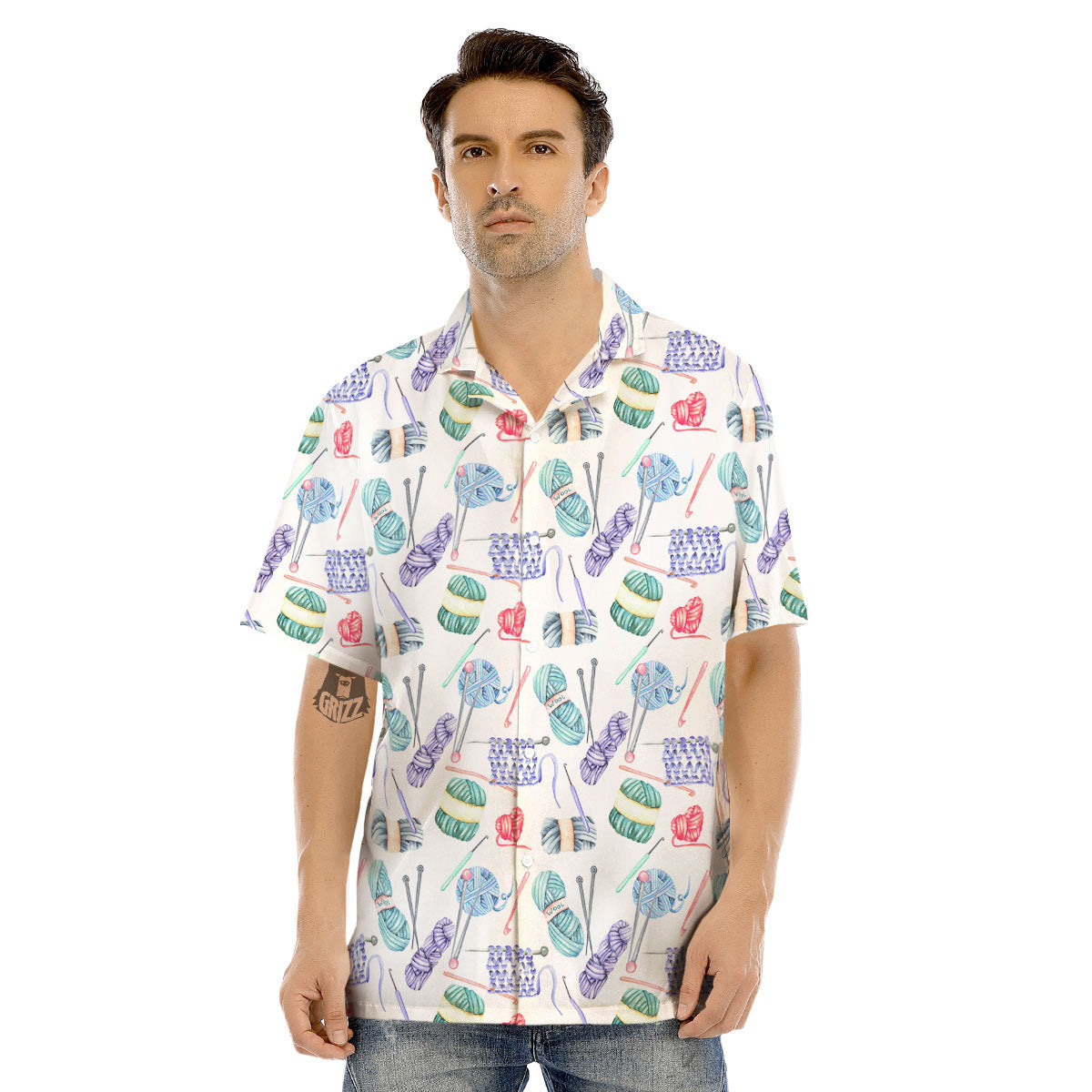Crochet Yarn Print Pattern Men's Hawaiian Shirt-grizzshop