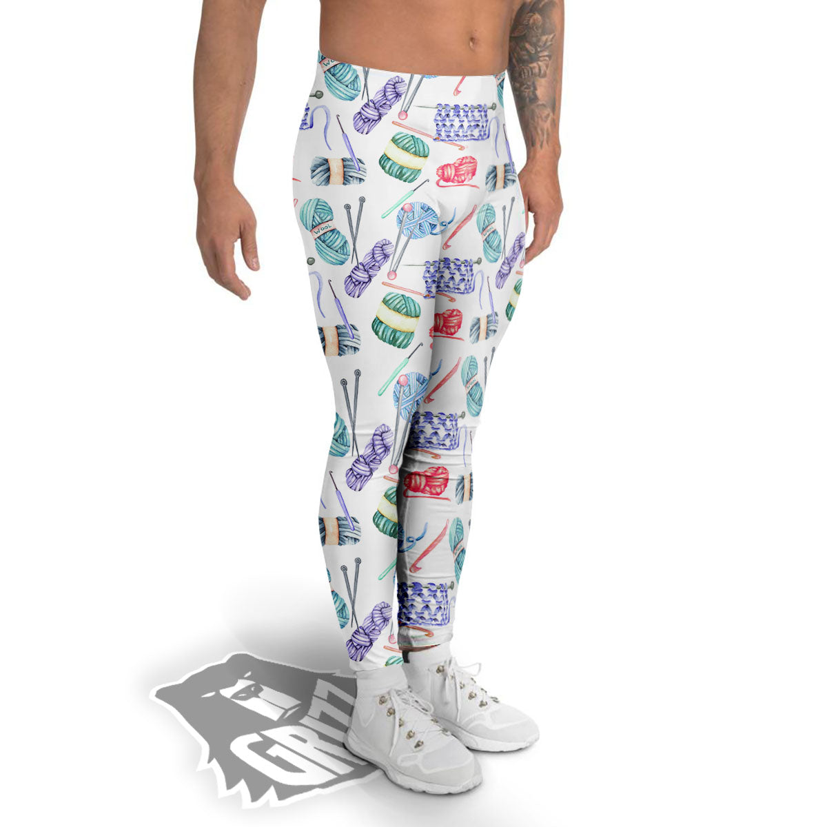 Crochet Yarn Print Pattern Men's Leggings-grizzshop