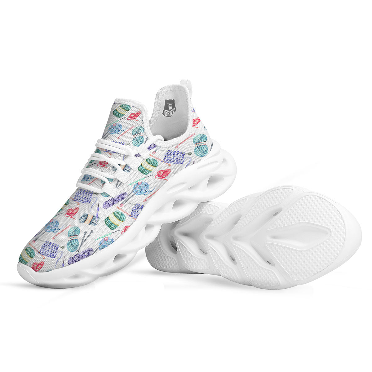 Crochet Yarn Print Pattern White Running Shoes-grizzshop