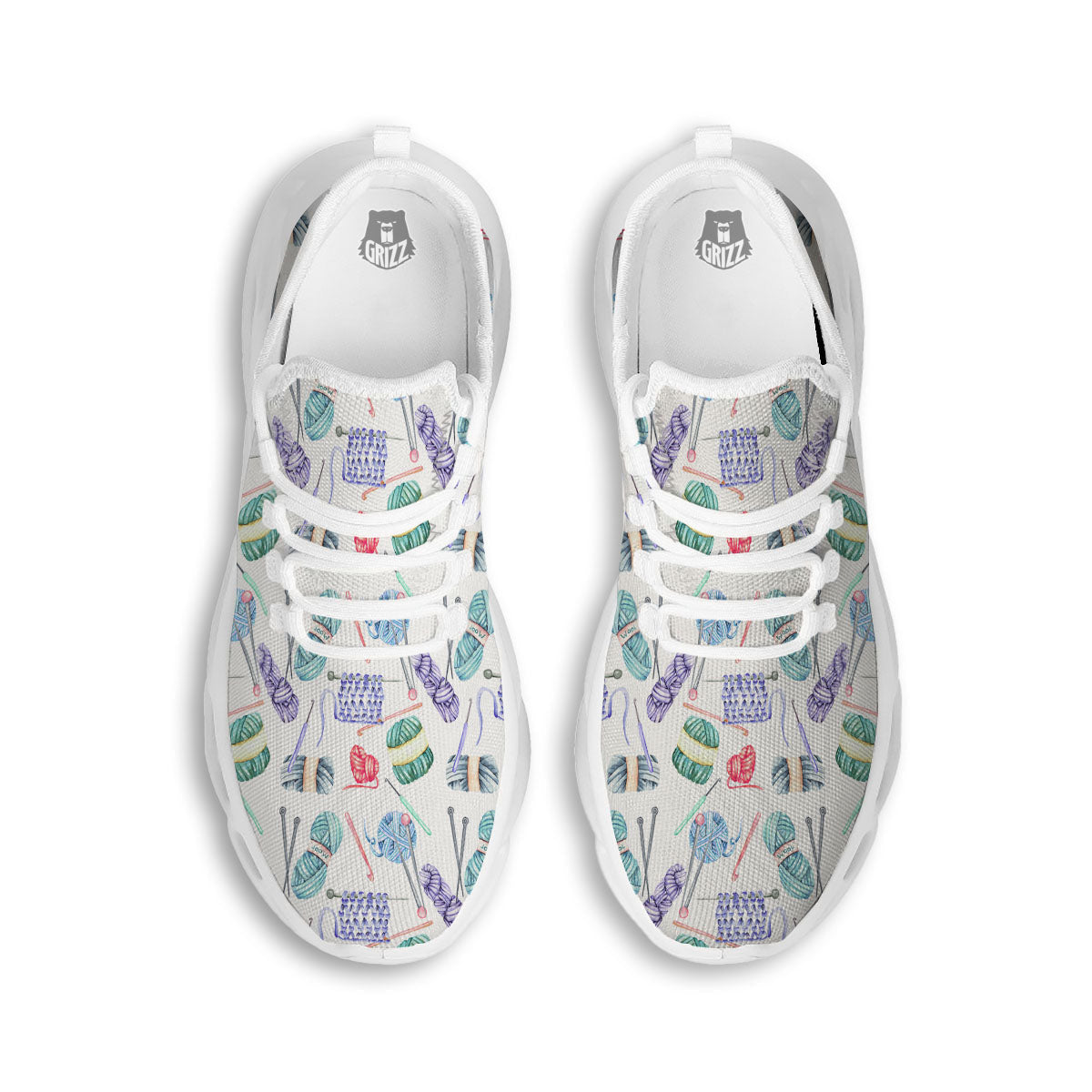 Crochet Yarn Print Pattern White Running Shoes-grizzshop