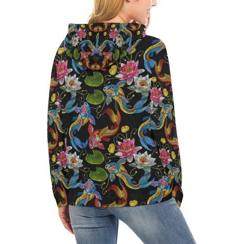 Crochet Koi Fish Lotus Pattern Print Women Pullover Hoodie-grizzshop