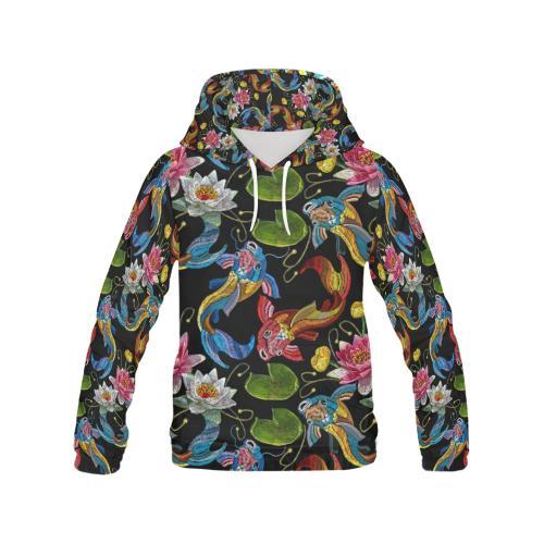 Crochet Koi Fish Lotus Pattern Print Women Pullover Hoodie-grizzshop