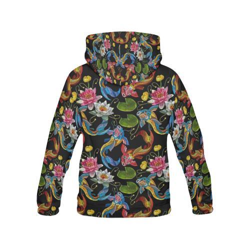 Crochet Koi Fish Lotus Pattern Print Women Pullover Hoodie-grizzshop
