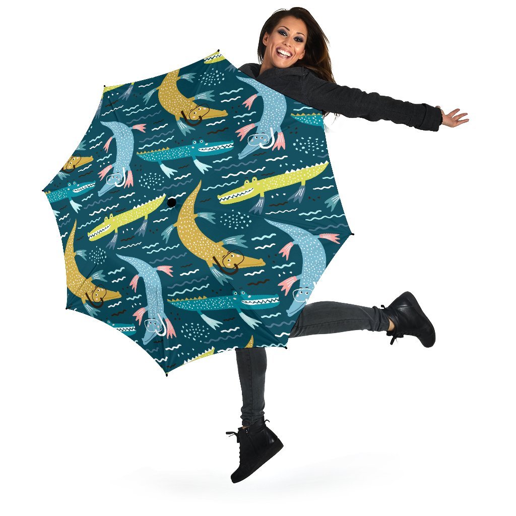 Crocodile Cartoon Pattern Print Automatic Foldable Umbrella-grizzshop