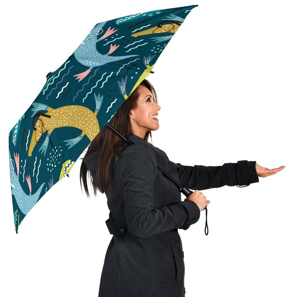 Crocodile Cartoon Pattern Print Automatic Foldable Umbrella-grizzshop