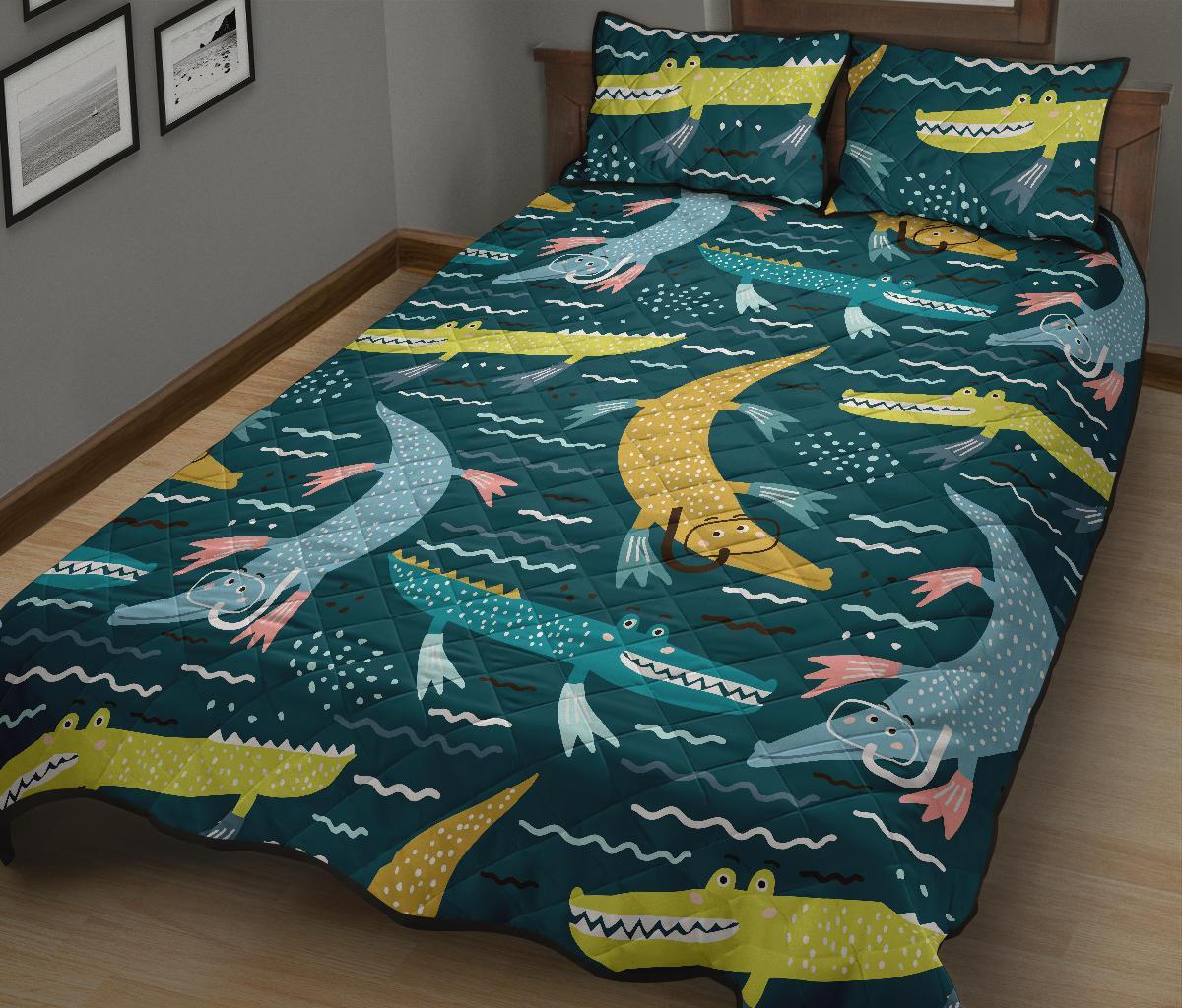 Crocodile Cartoon Pattern Print Bed Set Quilt-grizzshop