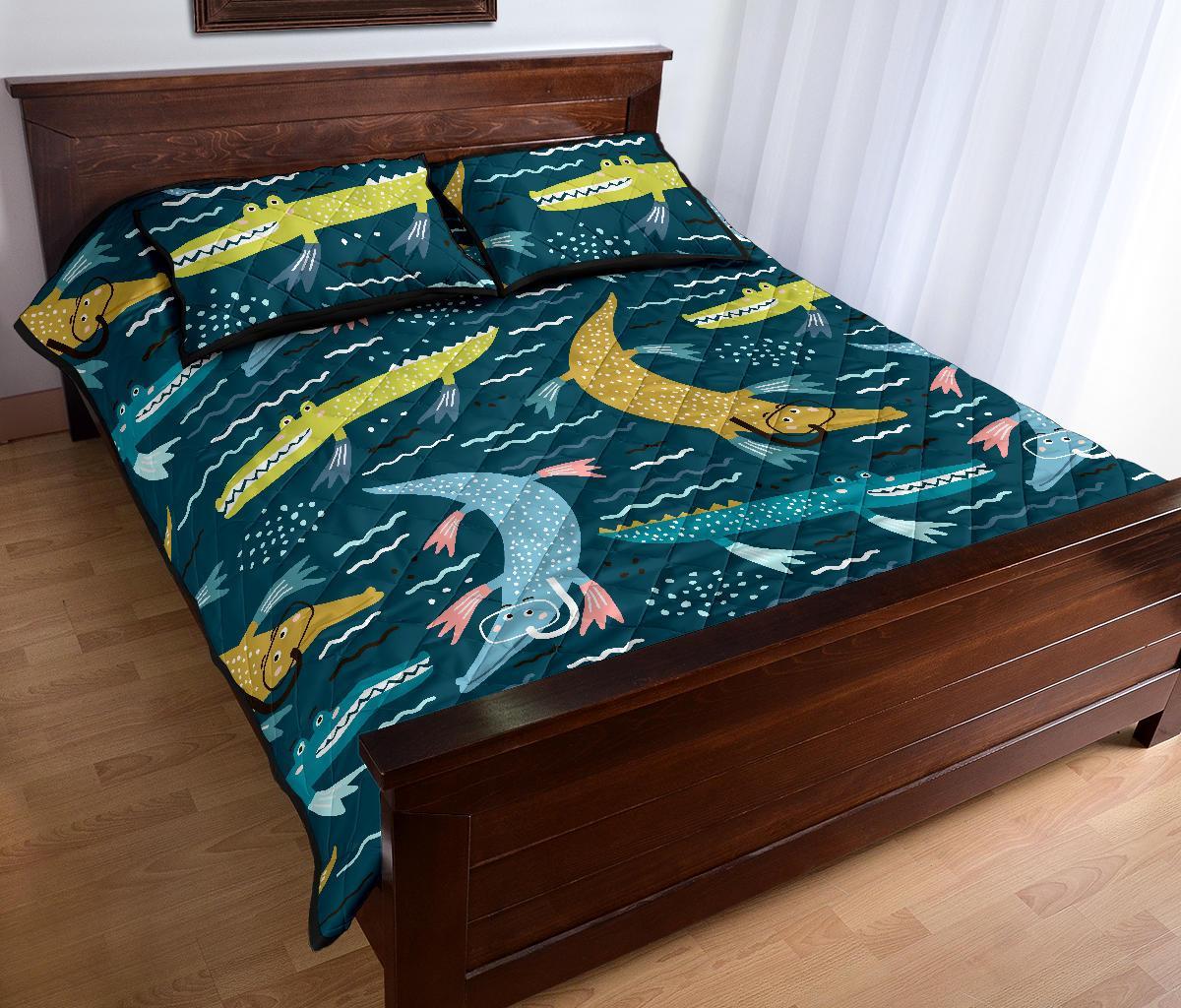 Crocodile Cartoon Pattern Print Bed Set Quilt-grizzshop