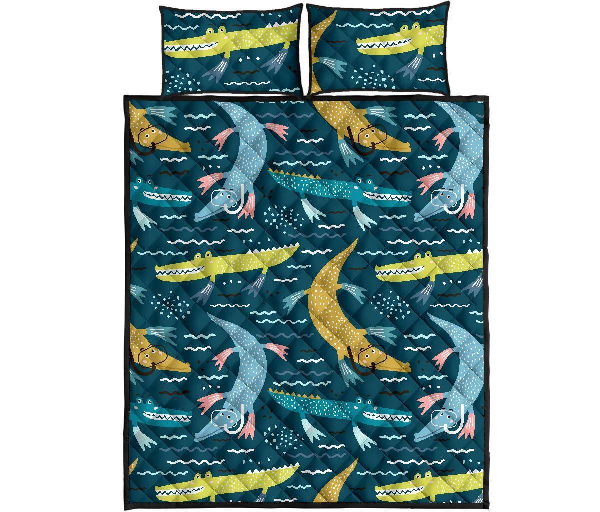 Crocodile Cartoon Pattern Print Bed Set Quilt-grizzshop