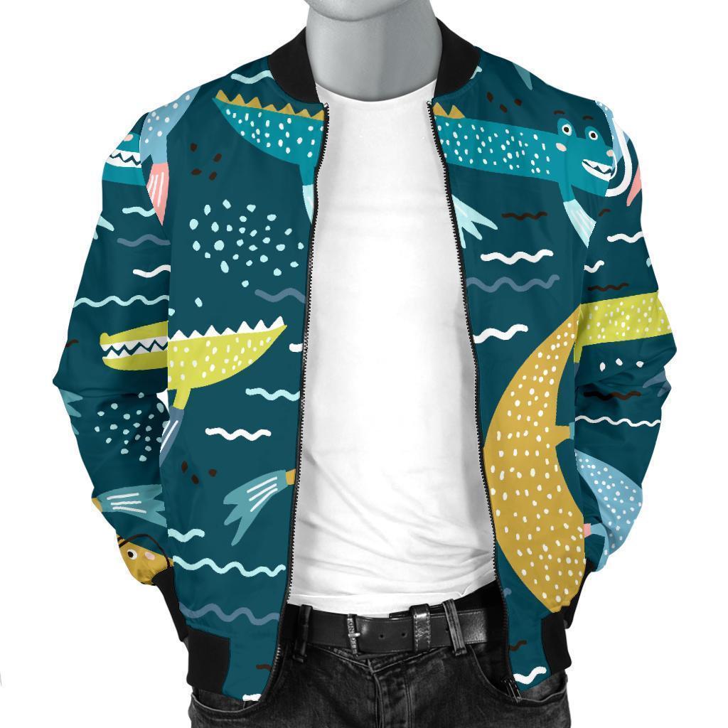 Crocodile Cartoon Pattern Print Men's Bomber Jacket-grizzshop