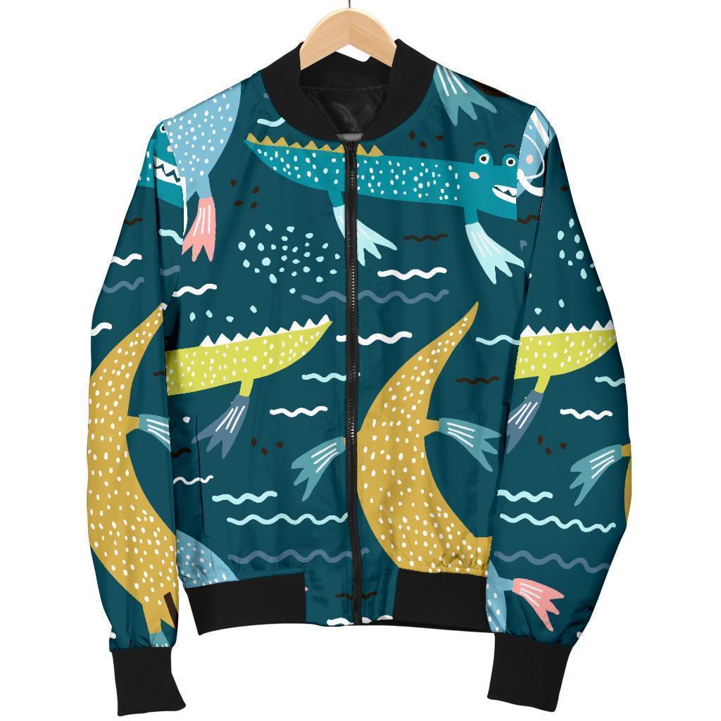 Crocodile Cartoon Pattern Print Men's Bomber Jacket-grizzshop
