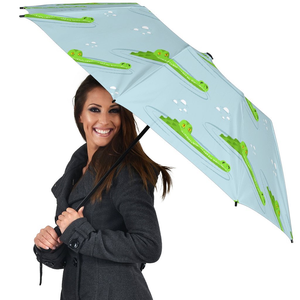 Crocodile Cartoon Print Pattern Automatic Foldable Umbrella-grizzshop