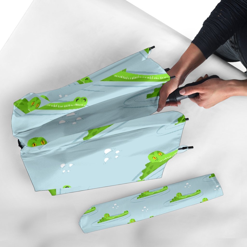 Crocodile Cartoon Print Pattern Automatic Foldable Umbrella-grizzshop