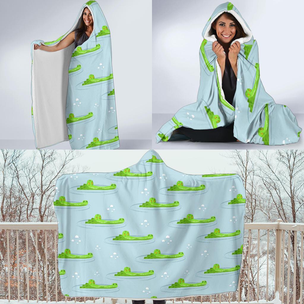 Crocodile Cartoon Print Pattern Hooded Blanket-grizzshop