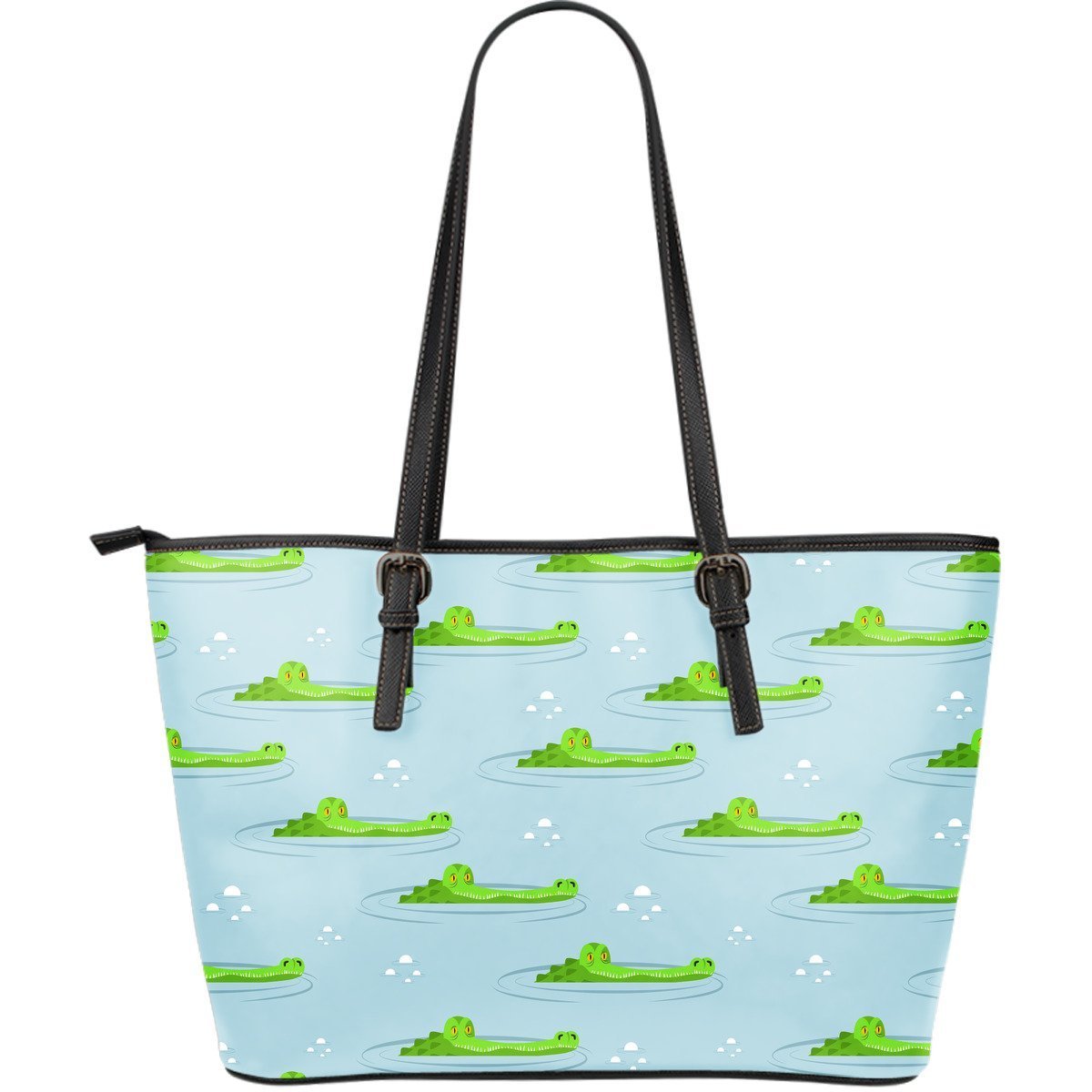 Crocodile Cartoon Print Pattern Leather Tote Bag-grizzshop