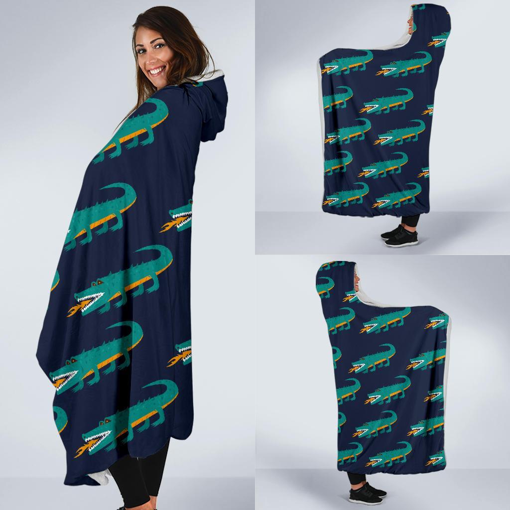 Crocodile Pattern Print Hooded Blanket-grizzshop