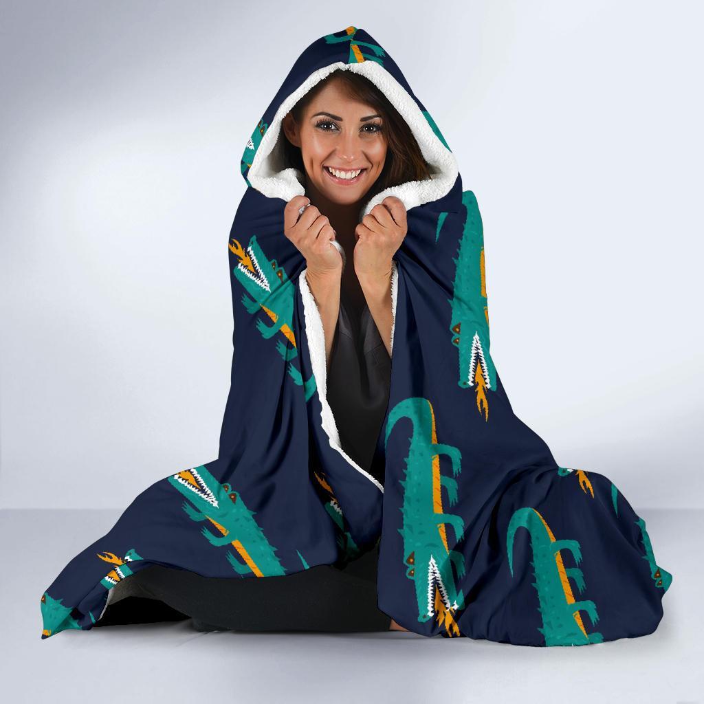 Crocodile Pattern Print Hooded Blanket-grizzshop