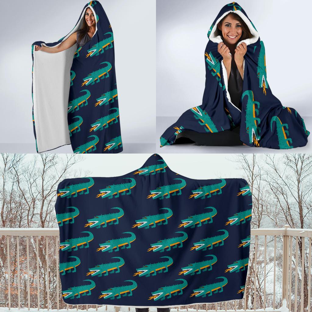 Crocodile Pattern Print Hooded Blanket-grizzshop