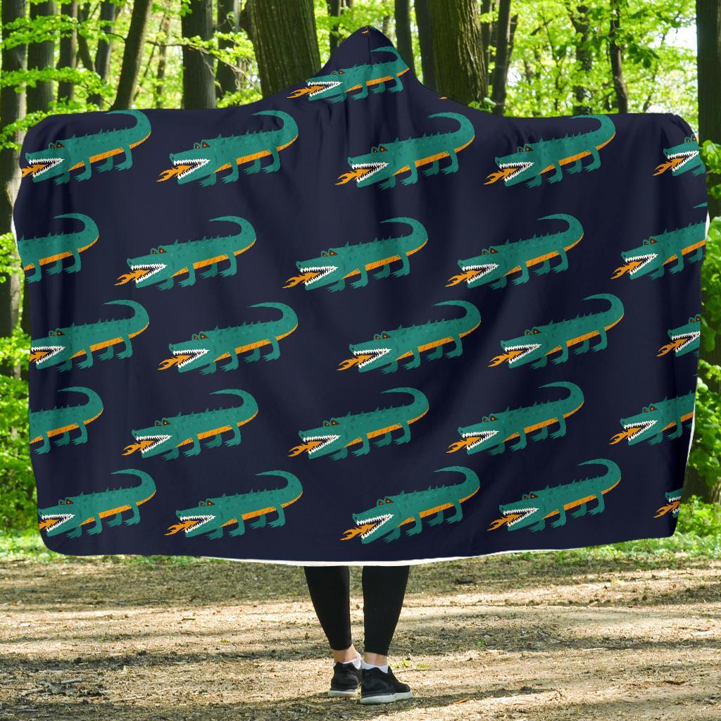 Crocodile Pattern Print Hooded Blanket-grizzshop