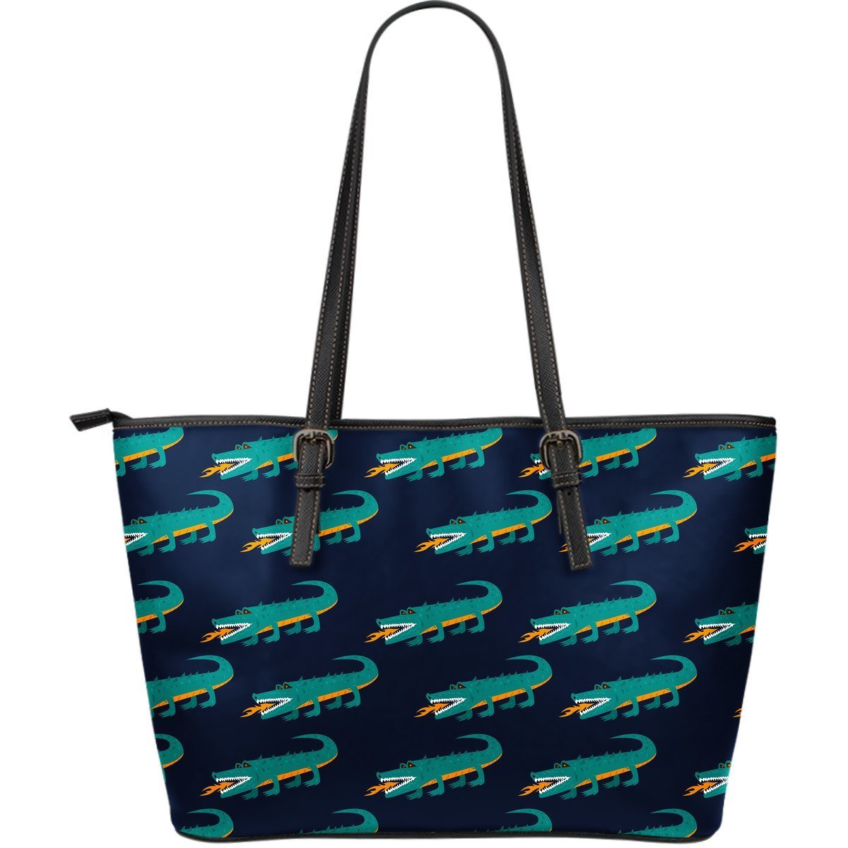Crocodile Pattern Print Leather Tote Bag-grizzshop