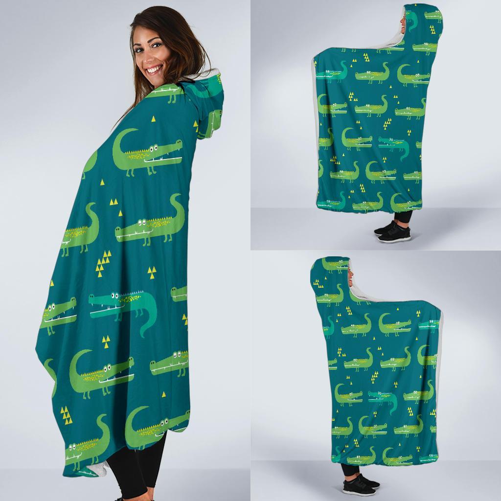 Crocodile Print Pattern Hooded Blanket-grizzshop