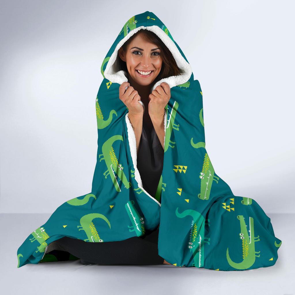 Crocodile Print Pattern Hooded Blanket-grizzshop