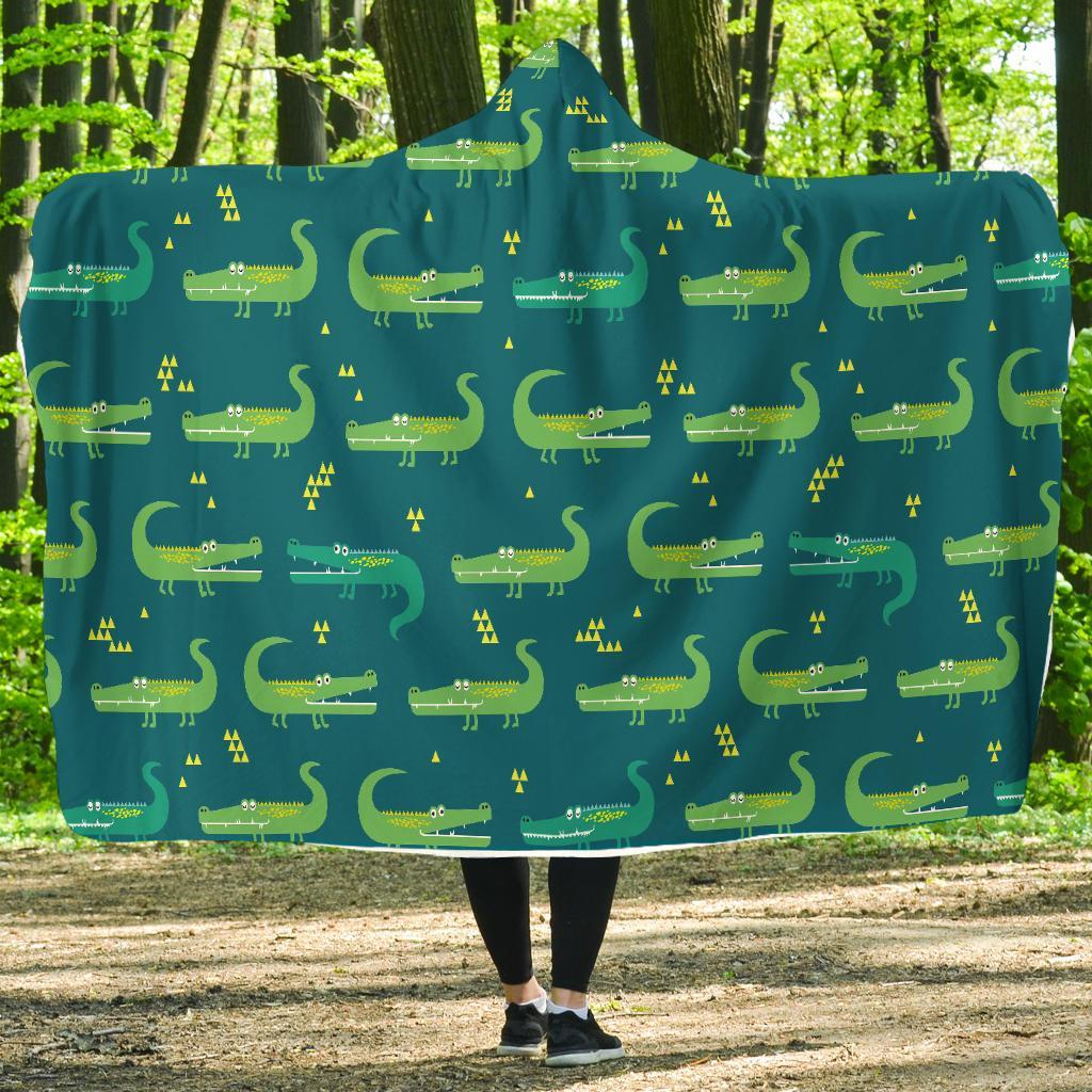 Crocodile Print Pattern Hooded Blanket-grizzshop