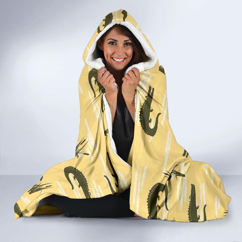 Crocodile River Print Pattern Hooded Blanket-grizzshop