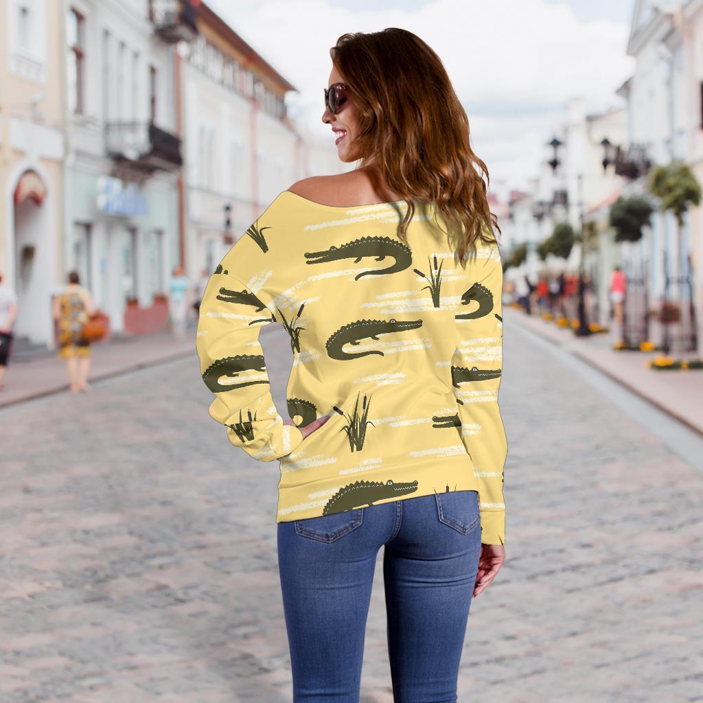 Crocodile River Print Pattern Women Off Shoulder Sweatshirt-grizzshop