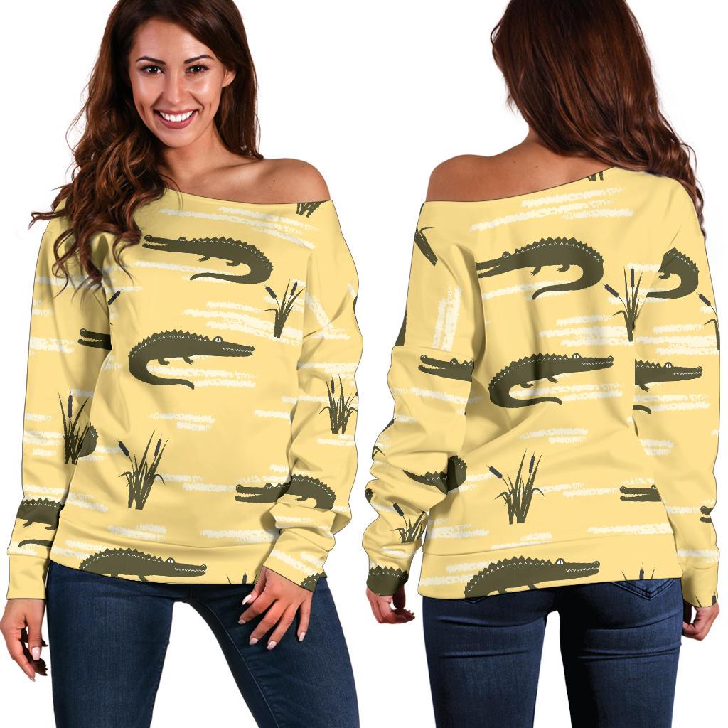 Crocodile River Print Pattern Women Off Shoulder Sweatshirt-grizzshop