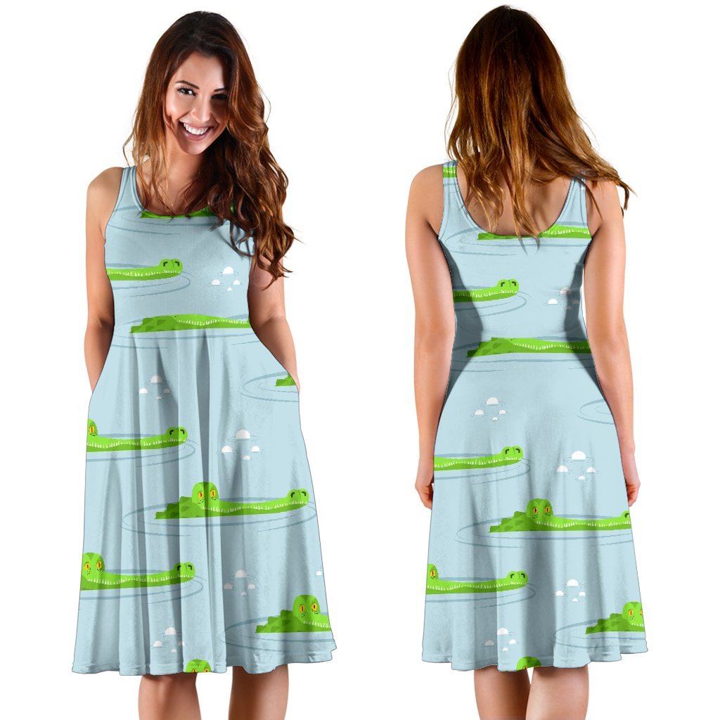 Crocodile Cartoon Print Pattern Dress-grizzshop