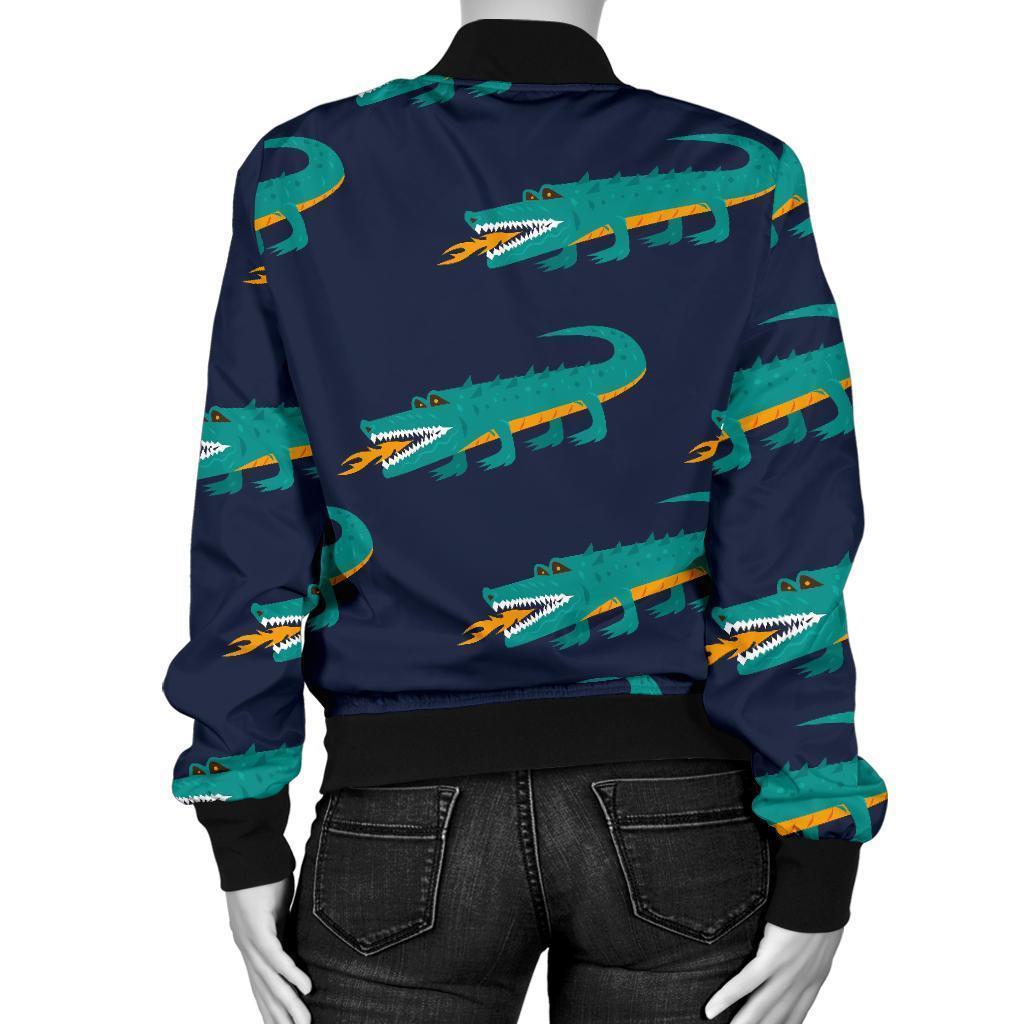 Crocodile Pattern Print Women Casual Bomber Jacket-grizzshop