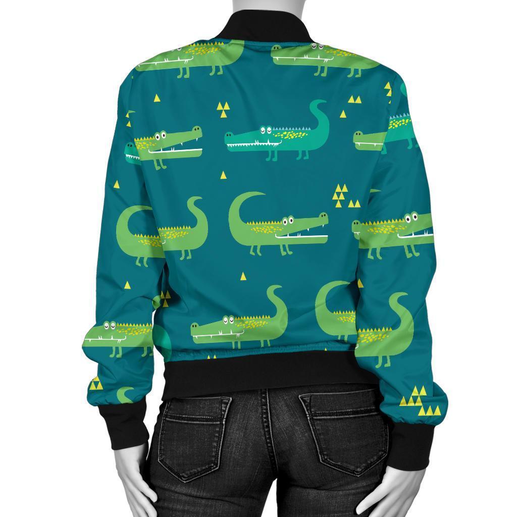 Crocodile Print Pattern Women Casual Bomber Jacket-grizzshop