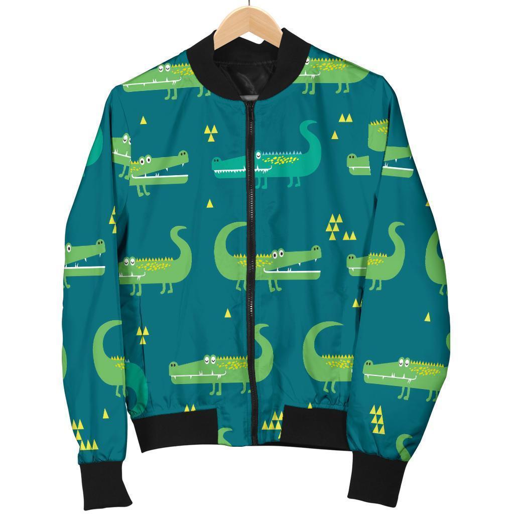 Crocodile Print Pattern Women Casual Bomber Jacket-grizzshop