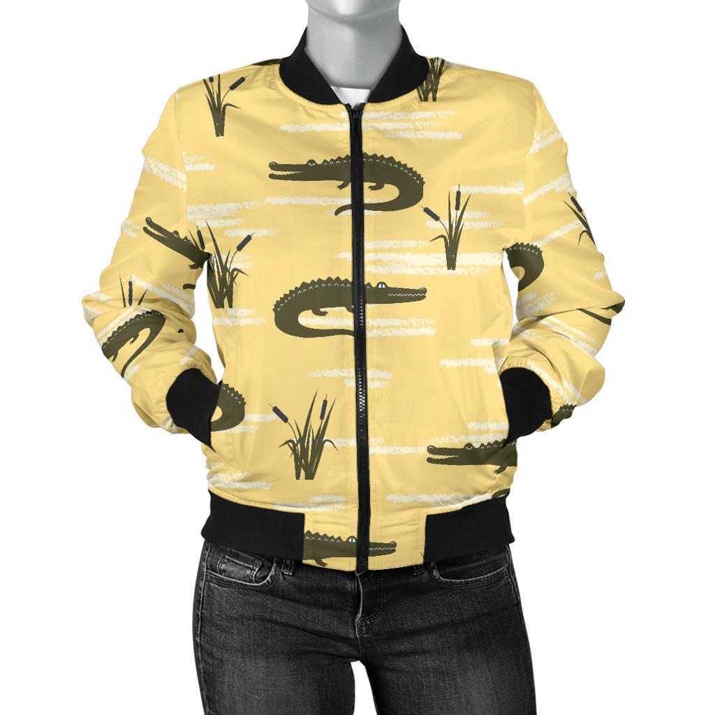 Crocodile River Print Pattern Women Casual Bomber Jacket-grizzshop