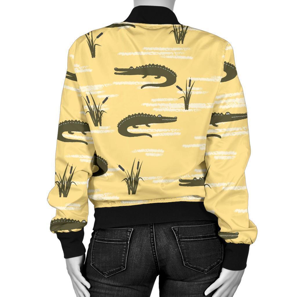 Crocodile River Print Pattern Women Casual Bomber Jacket-grizzshop