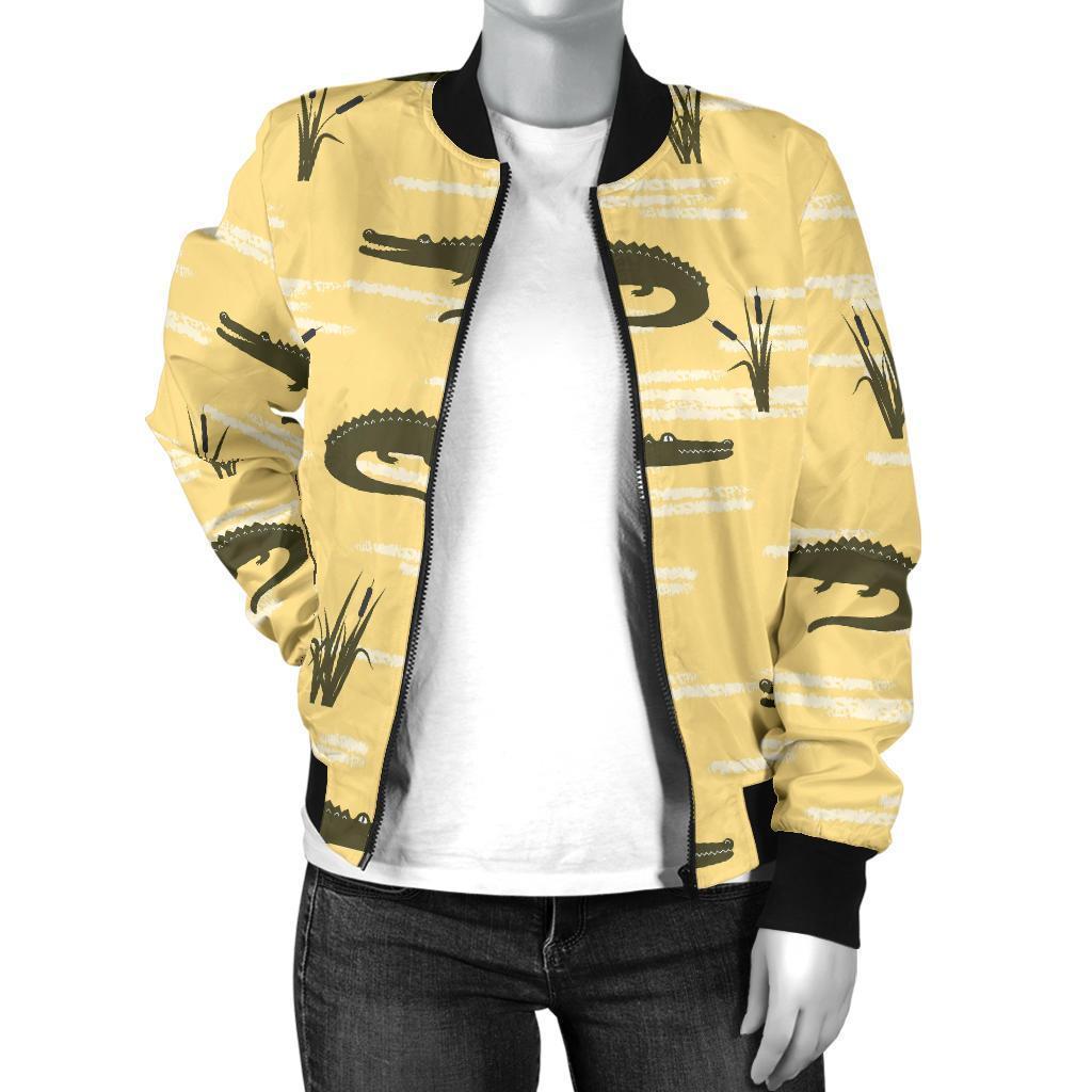 Crocodile River Print Pattern Women Casual Bomber Jacket-grizzshop